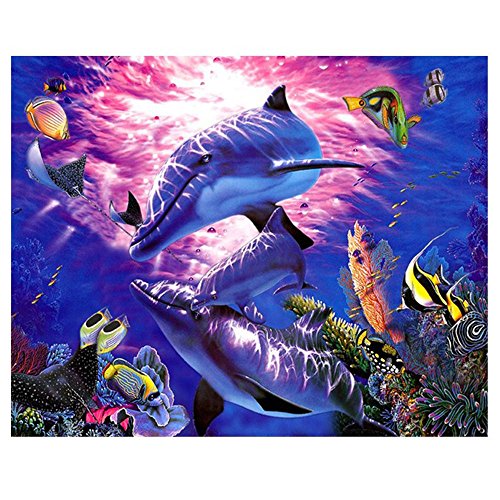 XBKPLO 5D Full Drill Diamond Painting Kit, DIY Diamond Rhinestone Painting Kits for Adults and Beginner Embroidery Arts Craft Home Decor, 9.8 X 11.8 Inch (Dolphin)