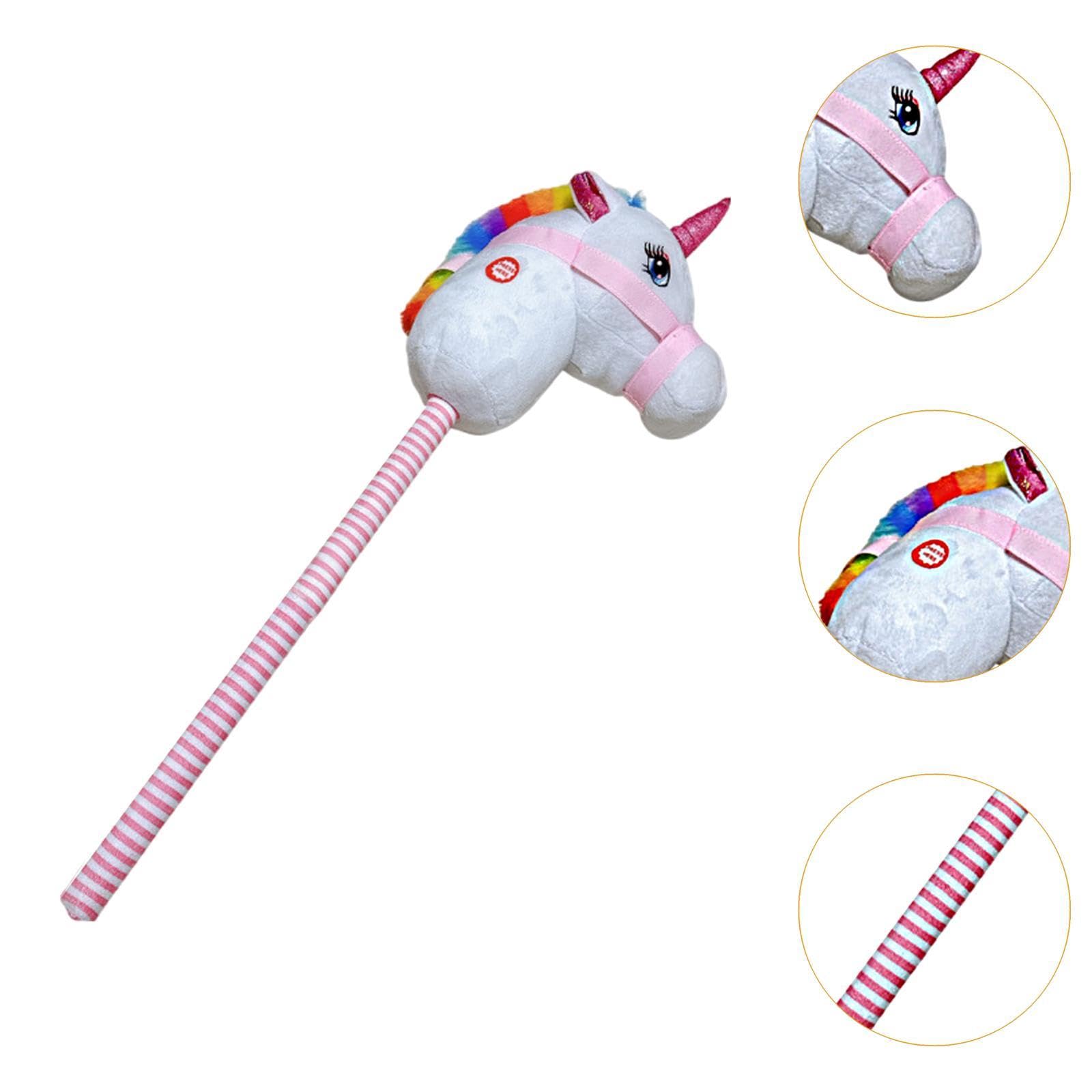 Hobby Horse Bastone Cavallo Peluche Suono Realistico Testa Animale Morbida Giocattolo Interattivo per Bambini Adatto a Casa Esterno Regalo, Arcobaleno Bianco