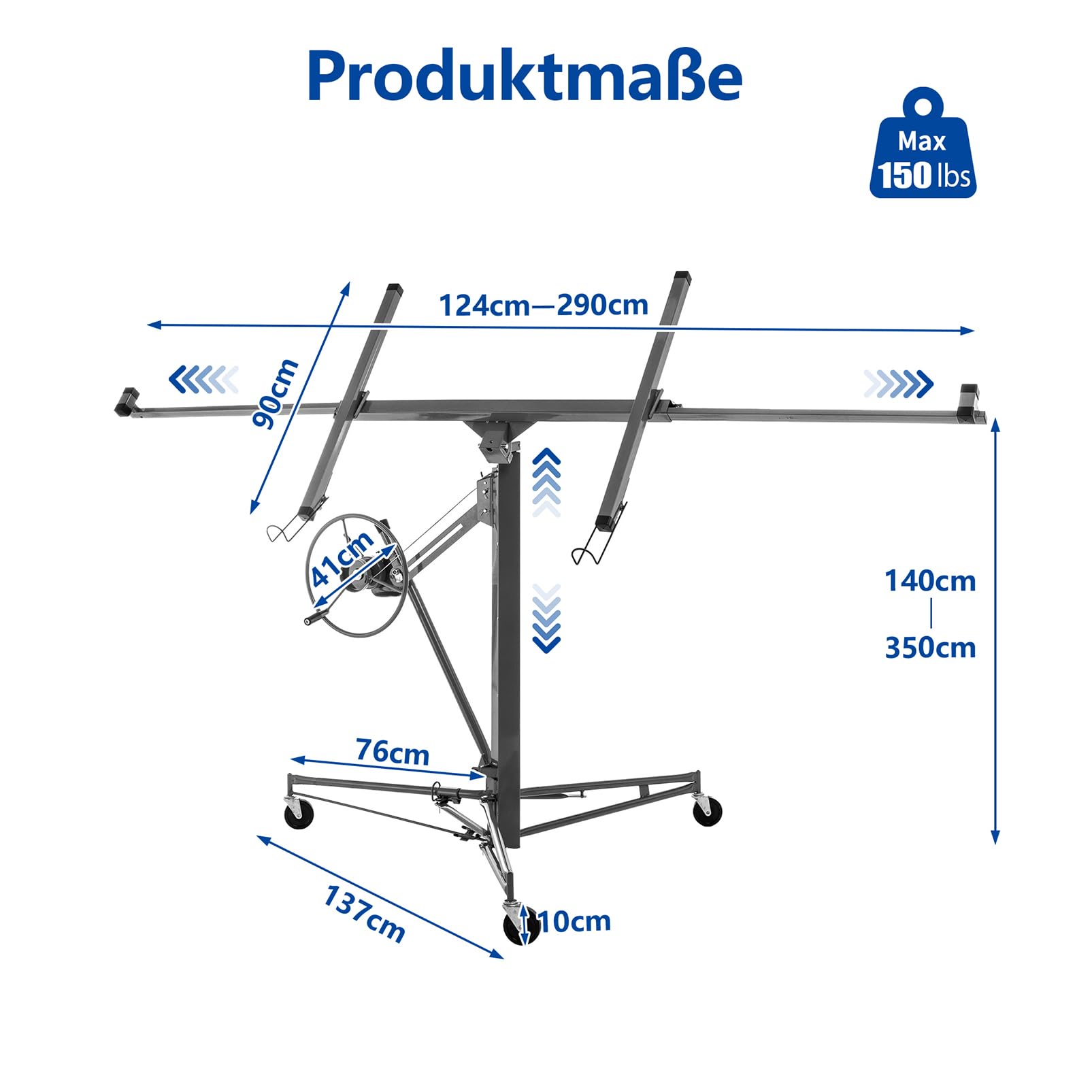 Elevador Placas de Yeso, Pladur Profesional, Herramientas para Pladur, Plataforma Elevadora, Maquina de Pladur, Caballete Extensible,Altura de Trabajo Regulable de 140-350 cm, Carga 68 kg
