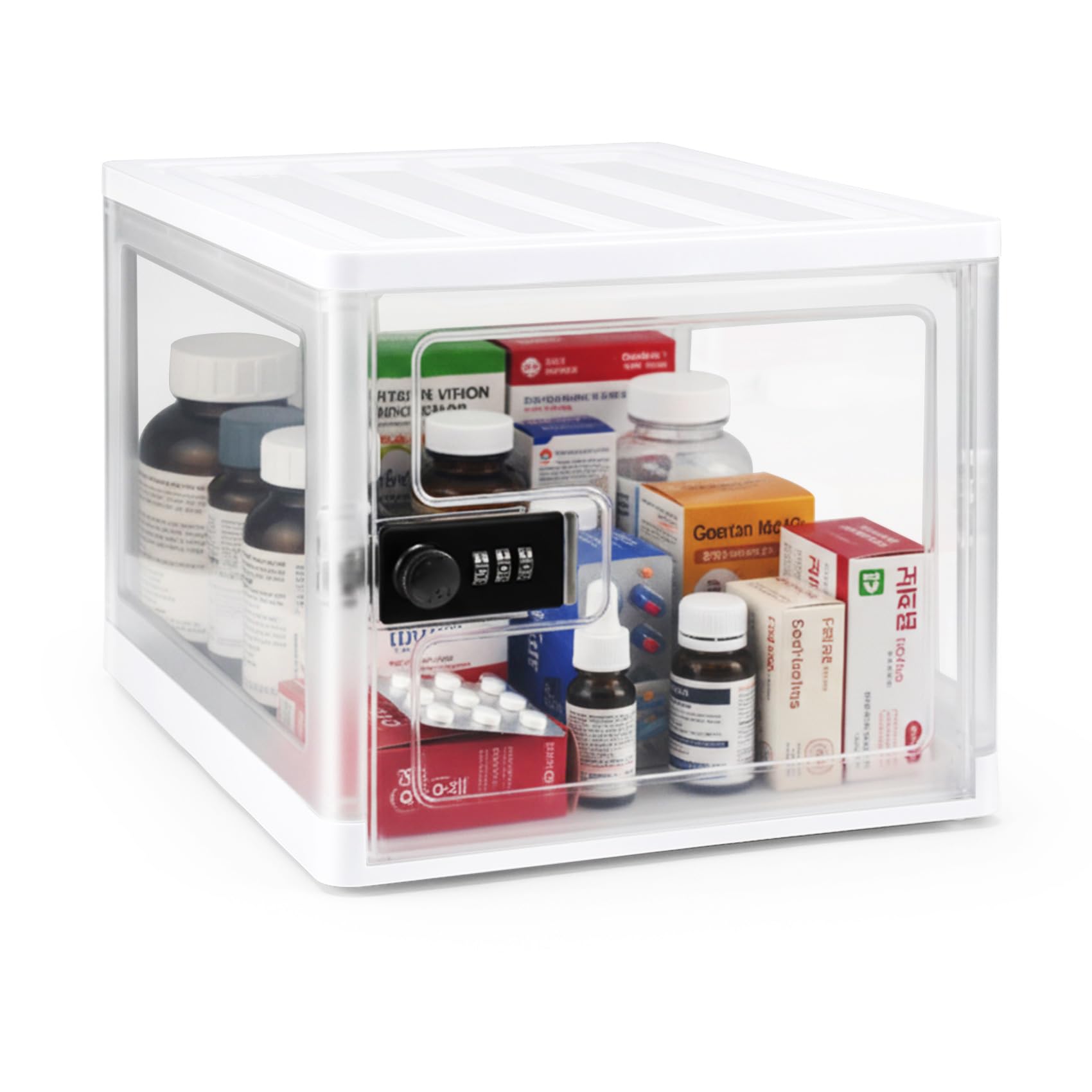 Yocdunm Lockable Medicine Storage Box with Code, 13 L Large Locking Medicine Box for Medication, Snacks, Phone, and Electronics - Organizer Bin for Home, , Fridge, and Safety (White)