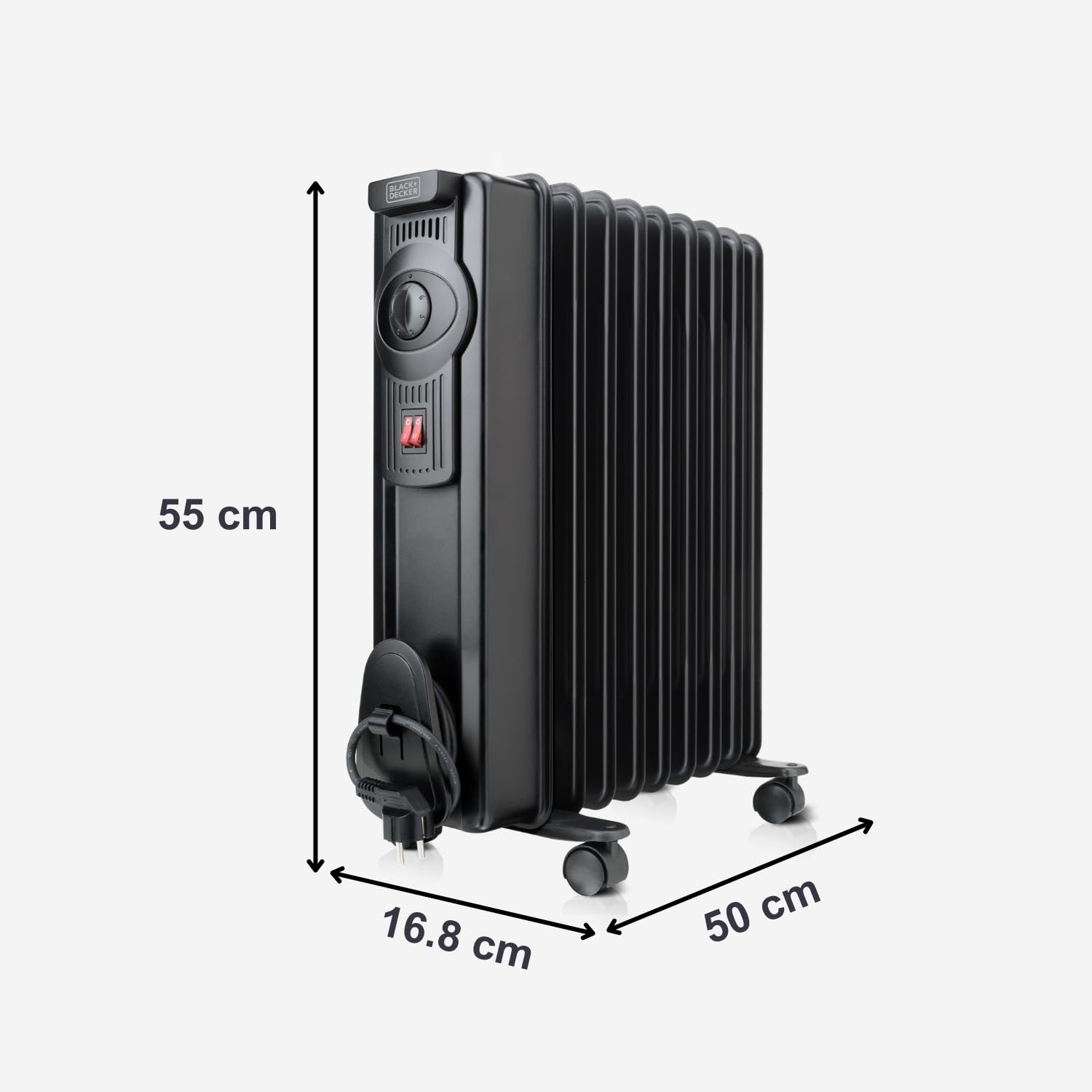 BLACK+DECKER BXRA1500E grzejnik olejowy, 1500 W, 2 stopnie ogrzewania, przełącznik wł./wył., 6 stopni, wytrzymały, elegancki design, czarny