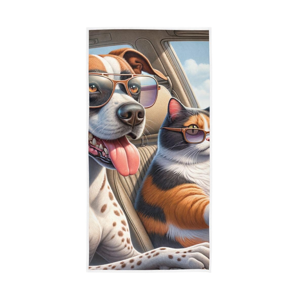 HUYGD Dog and Cat Driving Car Funny Hand Towels Soft Washcloths Spa Towels 15 x 30 Inch