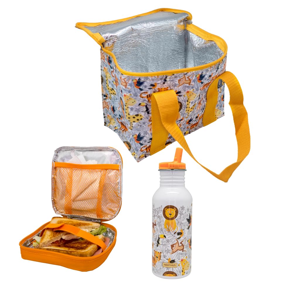 NERTHUS FIH 1284 Set Leones Isotérmico Bolsa de Almuerzo + Botella Ultraligera + Bolsa Sandwich, Lions, 500 ml