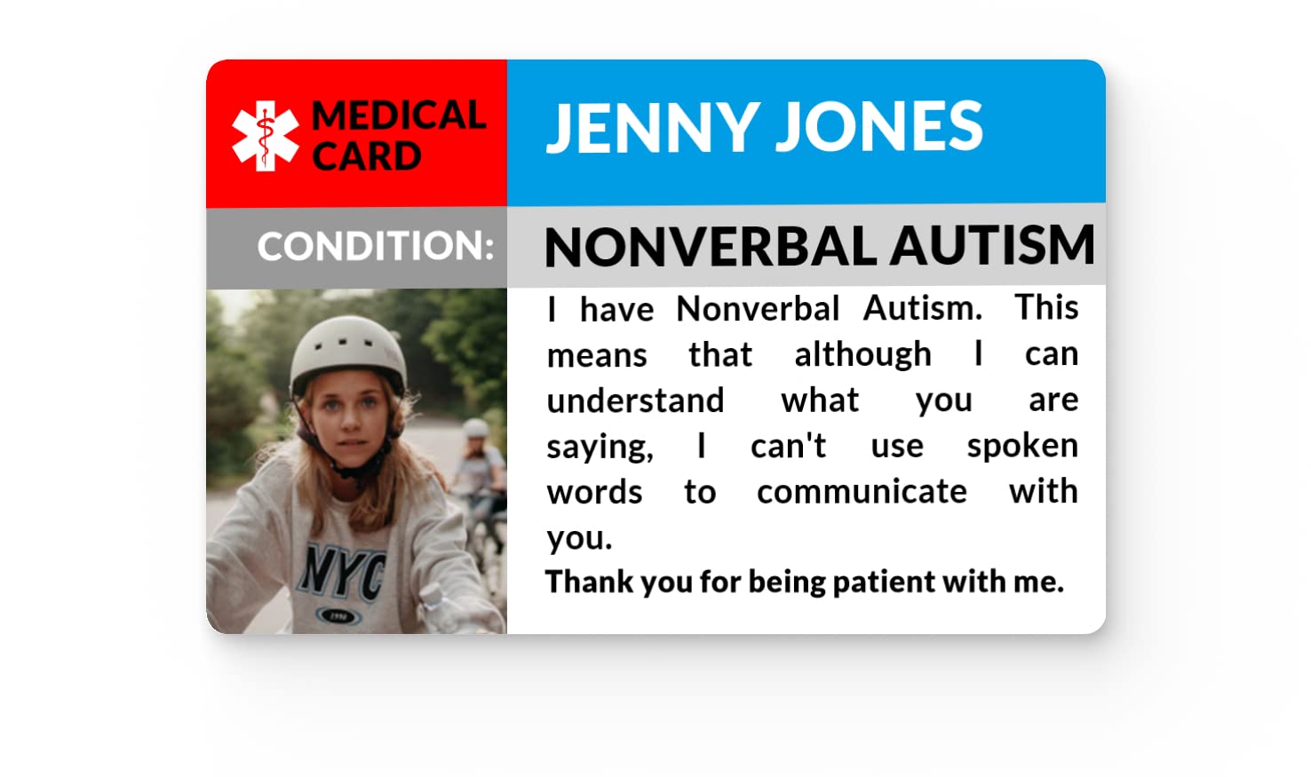 Nonverbal Autism Photo Awareness Medical ID, Autistic Alert Card