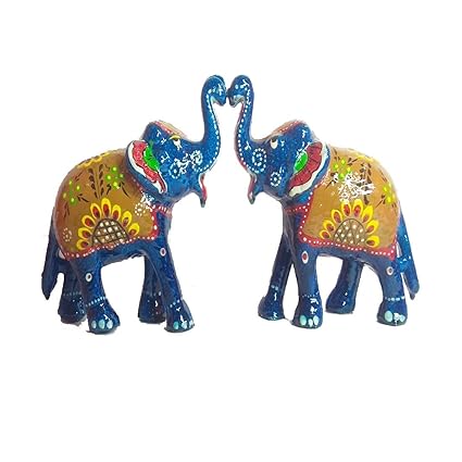PPH Paper Mache Handmade Elephant Showpiece Sky Blue Figurine Set of 2 for Living Room Home D cor and Gift Purpose (Sky Blue,13x15x7cm)