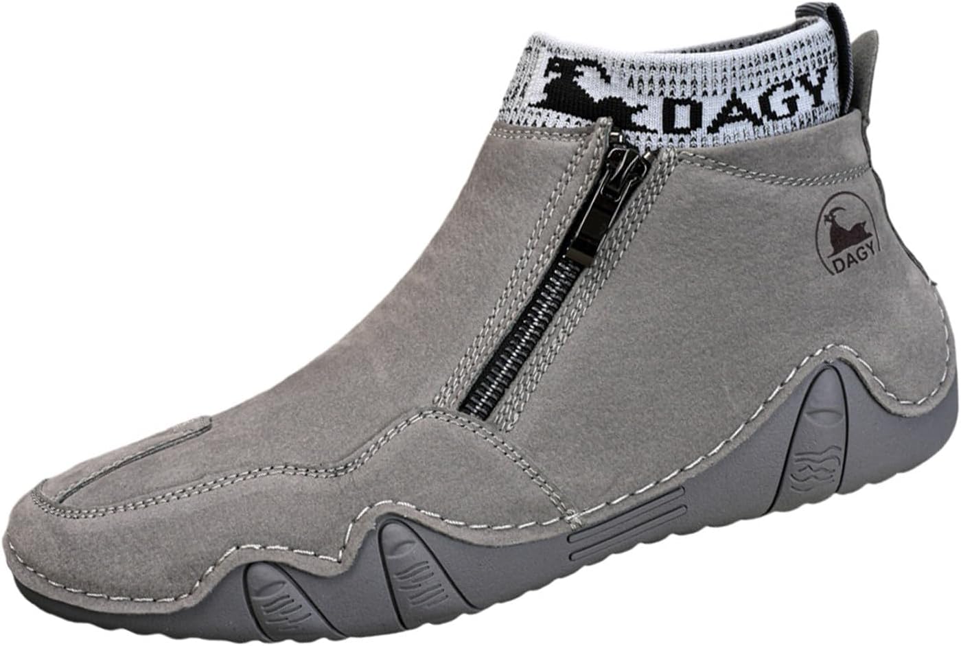 Men's Leather Driving Shoes Non Slip Hiking Boots with Side Zipper Casual Vintage Loafers Vintage Suede Walking Sneakers Comfortable Casual Dress Footwear Fashion Sneakers