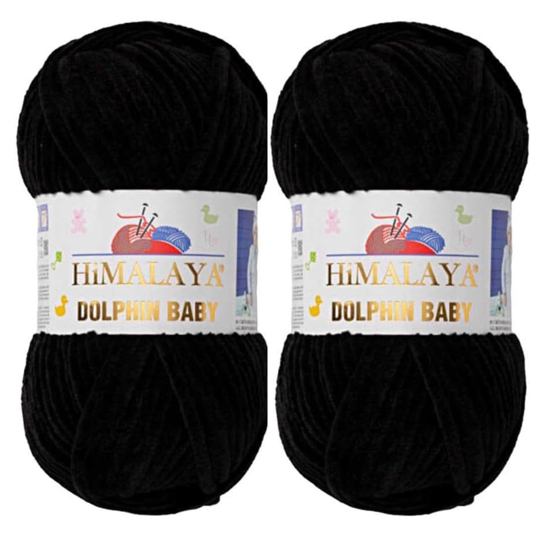 Himalaya Dolphin Baby Yarn 2 X 100g Skeins Super Bulky Yarn for Knitting/Crochet Ideal for Cardigans Shawls Blankets Hats and Home Textiles (2, 80311 Black)