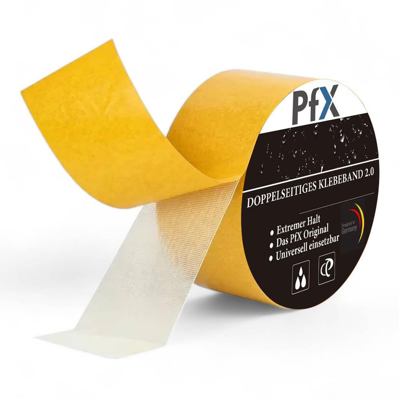 PfX Extrem Starkes Doppelseitiges Premium Gewebe Klebeband [10m] - Neue 2026 Version - Perfekt als Teppichklebeband und für Strukturierte Oberflächen - ACHTUNG EXTREM STARK! (10m)