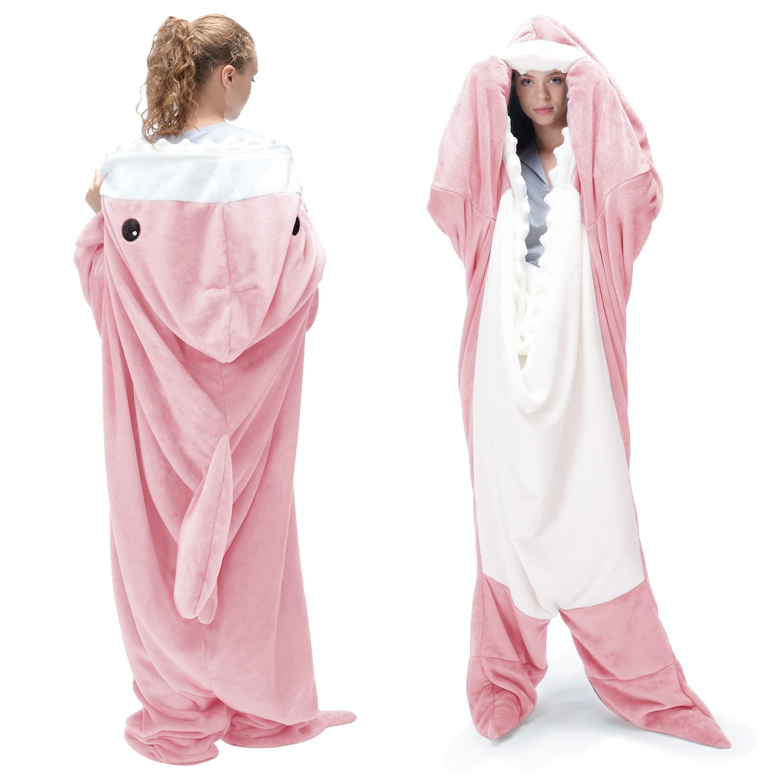 Touchat Shark Blanket for Adult Super Soft Cozy Flannel Throw Wearable Blankets, Cartoon Animals Onesie hoodie, Sleeping Bag Cosplay Costume Blanket Gifts for Shark Lovers(Pink,XXL)