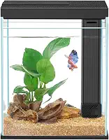 Tanque de peixes Betta, kit de iniciante de aquário de vidro de 2,3 galões, pequeno tanque de peixes com filtro e luz, adequado para peixes pequenos, como peixes de luta, peixes dourados e camarões. (preto)