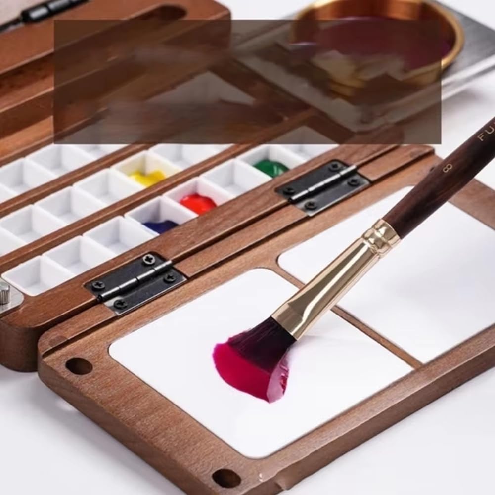Boîte Aquarelle En Bois Avec Porte-Pinceaux Coulissants En Métal
