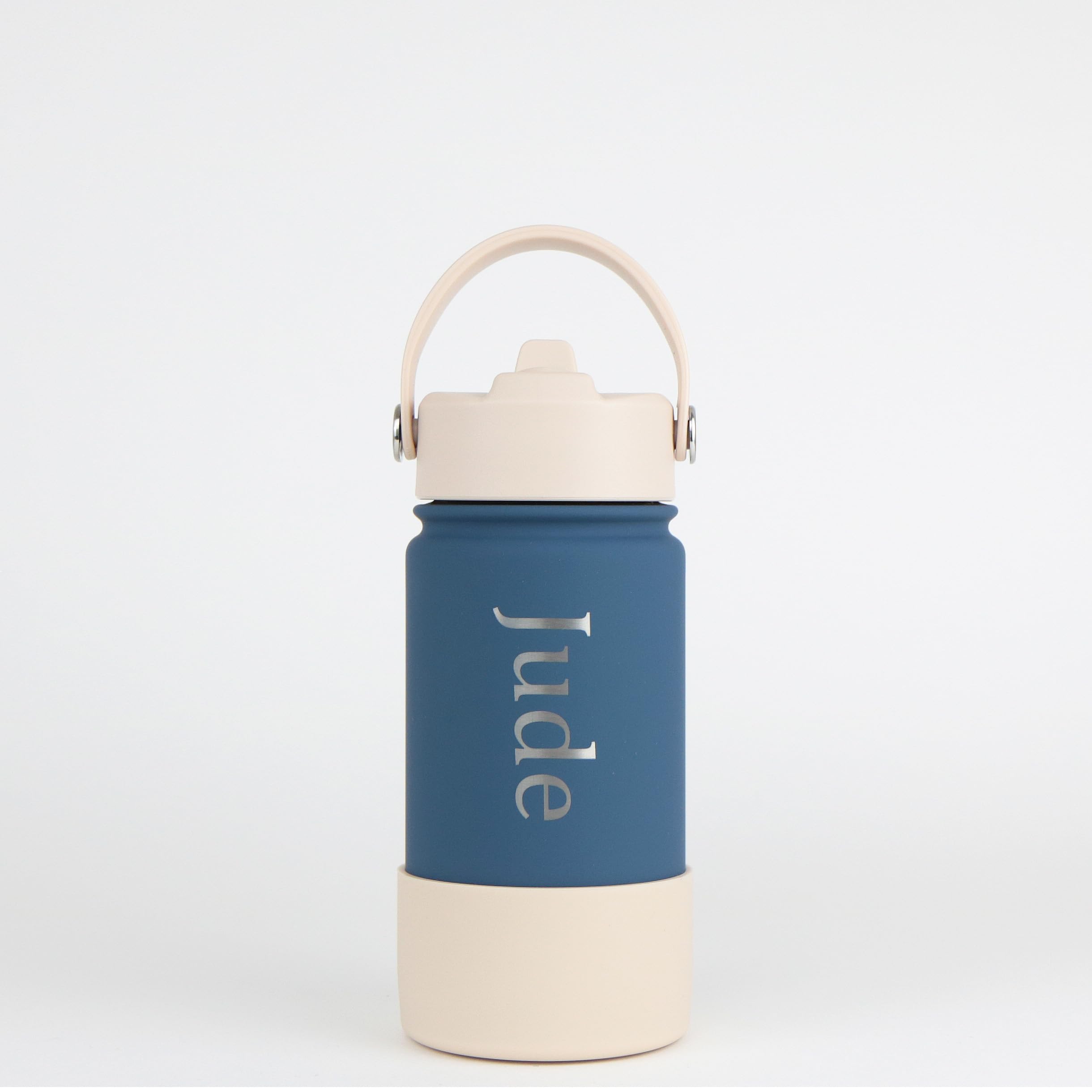 cribstar Personalised Water Bottle, Insulated Stainless Steel, Straw Lid, Laser Engraved Name, BPA Free, Leakproof (Oxford Blue [Vertical Engraving], 14oz/400ml) — image 1
