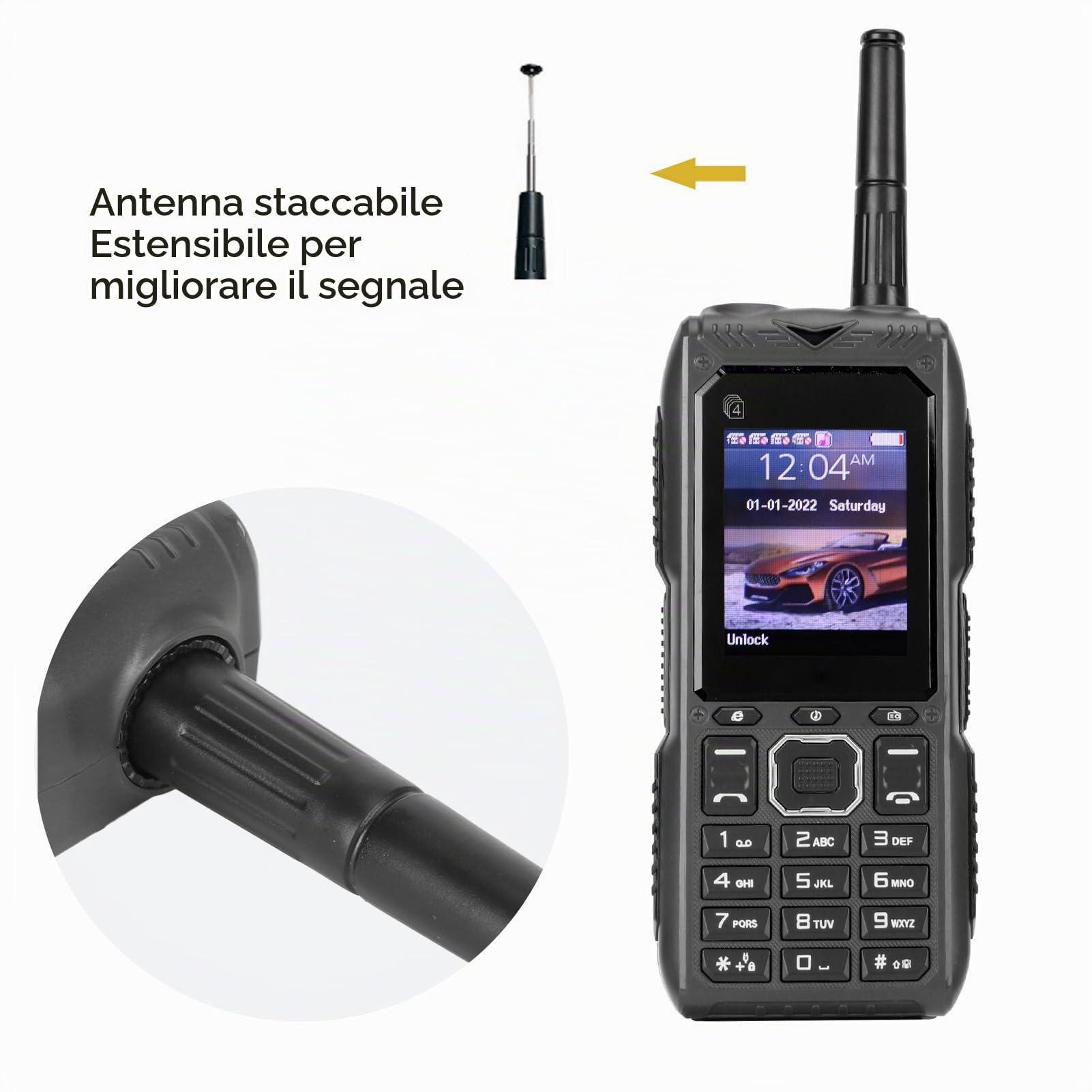 Telefono Cellulare 4G a Bottone Grande, Voce Forte, Schermo HD, Batteria di Grande capacità, Antenna Multifunzione, Staccabile, Funzione Power Bank, Funzione SOS (BLACK)