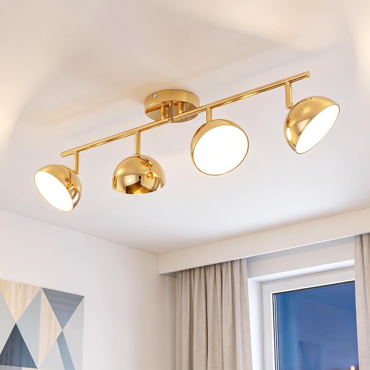 LVWIT Kitchen Lights Ceiling Adjustable,4 Way Gold Ceiling Spotlight, LED Ceiling Light with GX53 Bulbs,3000K Warm White for Living Room Bedroom Dining Room Hallway