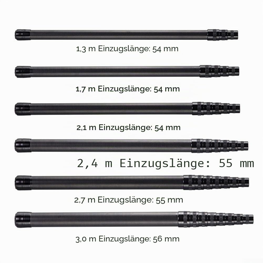 Kescherstab Teleskop, Carbon Kescherstab Teleskopstange Dynamic Leicht Stabil Flexibel Einsetzbar Karpfen für Hecht Angeln Net Handle Fischen, Angeln Accessoires, Gewindeschnittstelle: 8 mm(3.0m)