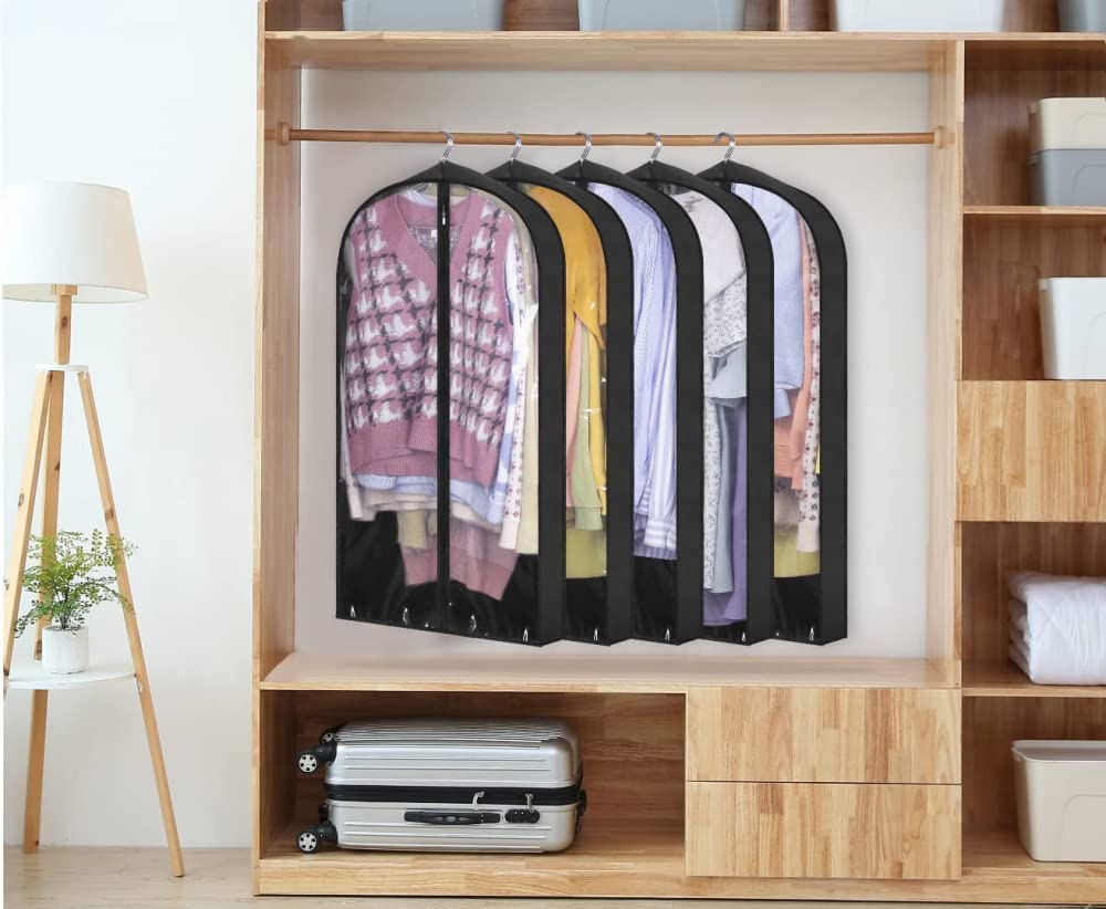 60'' Hängende Kleidersäcke für die Aufbewahrung von Kleidern, Kleidern, Mänteln, Anzügen, 5er-Pack-White||24''L x 40''H