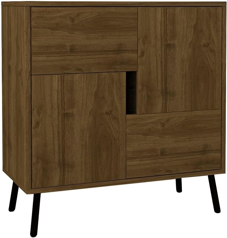 Multipurpose Istanbul Walnut & Black Wood Cabinet 76.5 x 79.5 x 35 cm | 100% Melamine Coated Wall Mounted Stylish Design