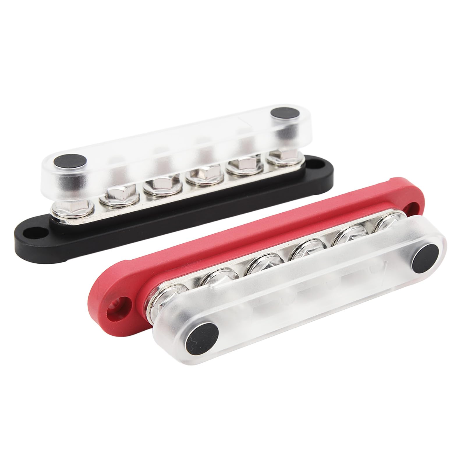 Batterijbusbar-verdeelblok 150A, M8-terminals, 6-kanaals, 12V-48V, Messing en Nylon, voor Voertuigen, Boten, Campers, Zonnesystemen, Ontwerp met Ronde Basis, Inclusief Deksel