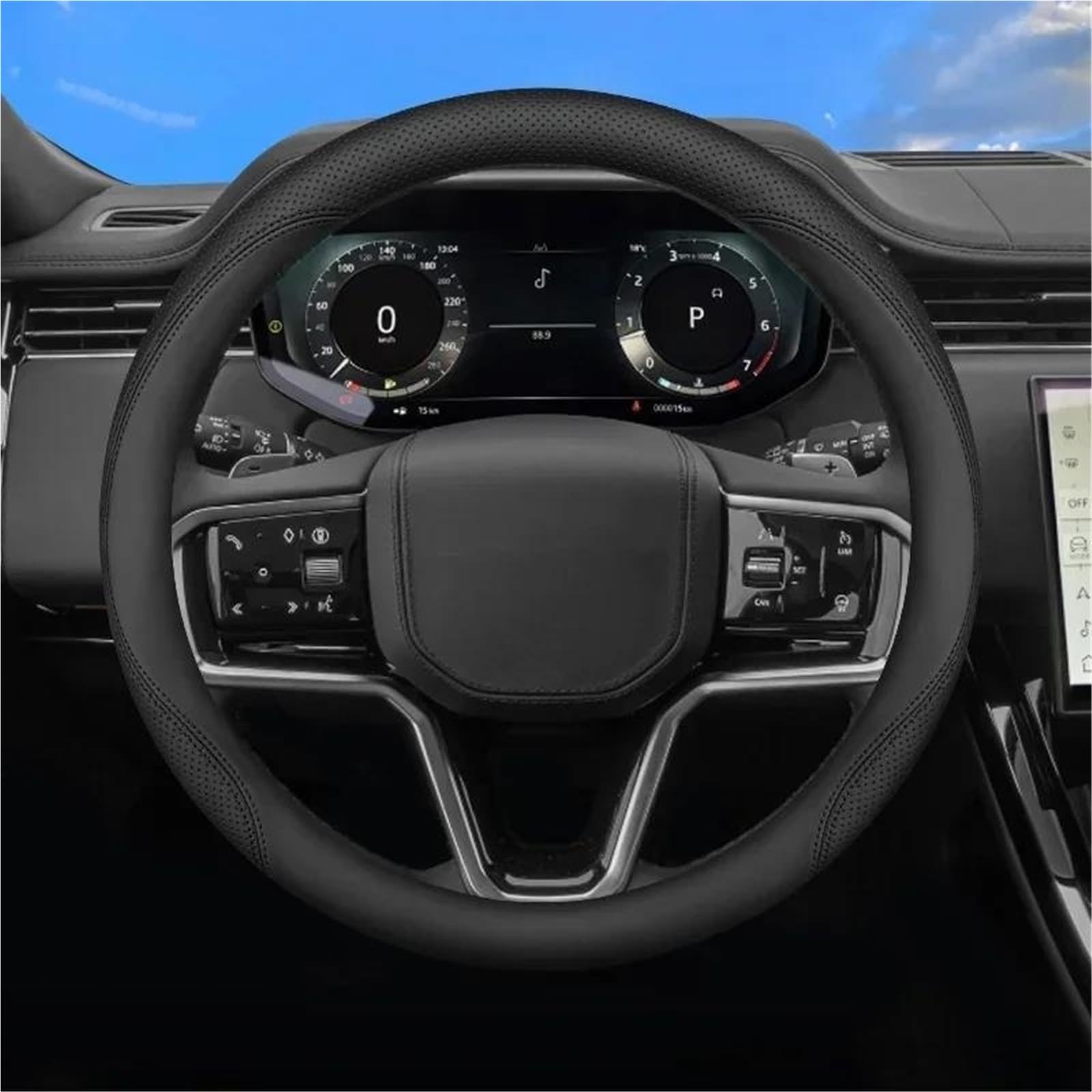 UAGFDFF Leather Steering Wheel Cover Car Steering Wheel Cover Interior Leather For Land For Rover For Range For Rover For Evoque For Velar For Defender For Discovery(Black Line)