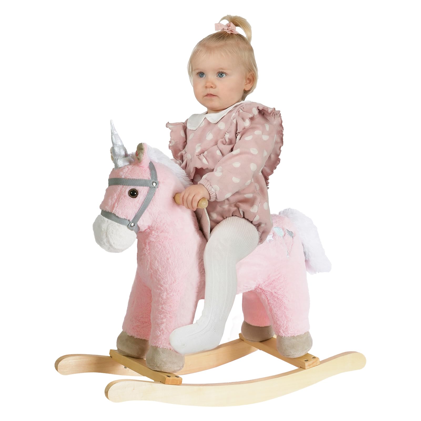 Rock My Baby Rocking Horse, Pink Unicorn/Pony Animal Rocker with Realistic Sound Plush Stuffed Rocking Horses for Toddlers 18M+, CPC Certified