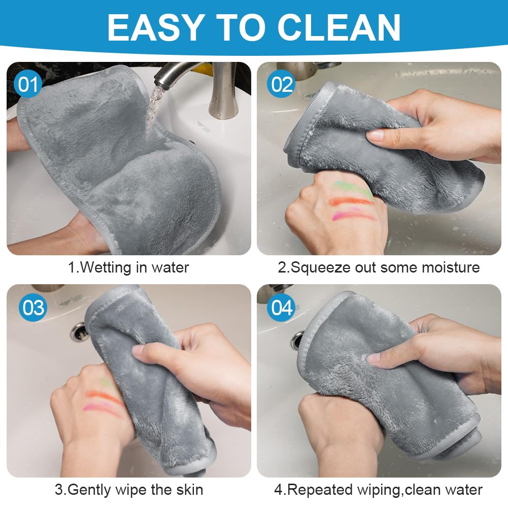 URAQT 5PCS Coton Démaquillant Lavable, Serviette Microfibre pour le Visage, Réutilisable Lingettes Nettoyantes Visage Chiffon Soins De Peau pour Tous les Types de Peau (15.7" x 6.7",Gris)