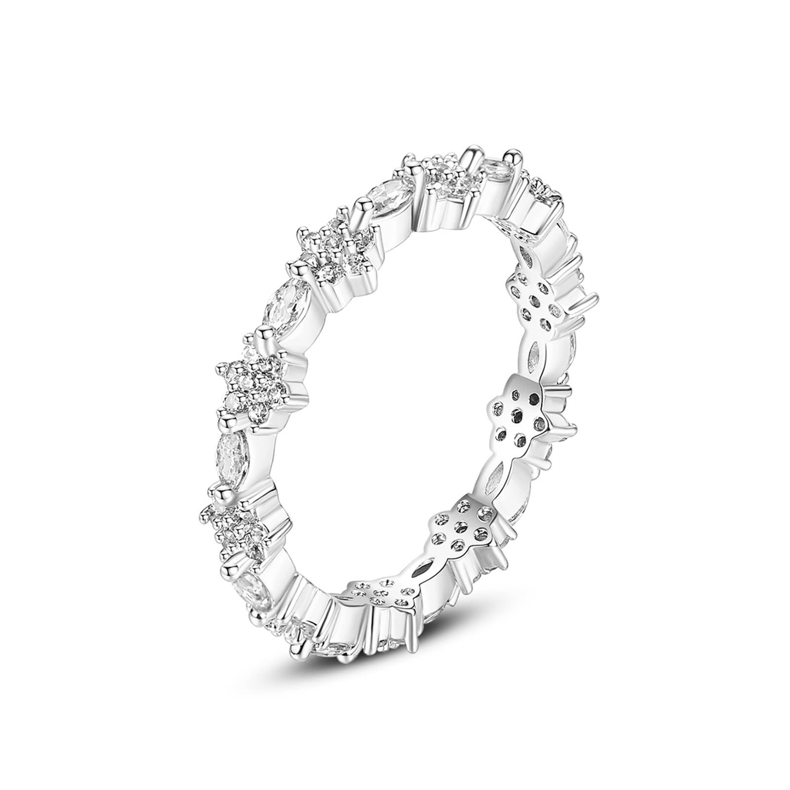 18 Karat Gelbgold Ring Frauen Diamant Weiß, Damenring mit Blumen-Zirkonia