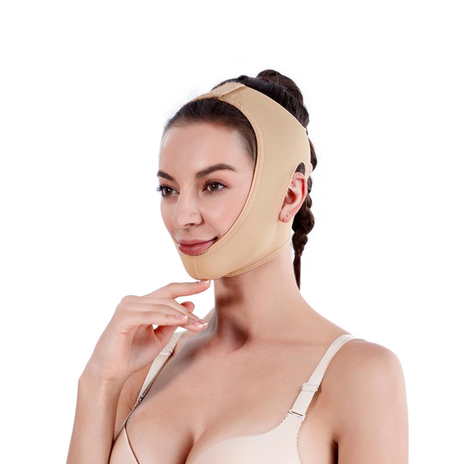 Gaine Visage-SweetLifty, Réutilisable Masque En Forme De V,Portable et Voyage (L,Beige)
