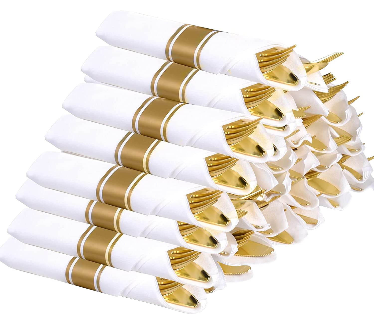 Buy Pre Rolled Napkin and Cutlery Set 30 Packs Heavy Duty Gold