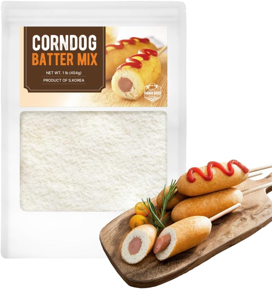 (1 lb Upgrade!) Korean Style Corndog Mix Hot dog Batter Mix for 15~20 servings Authentic and Delicious Korean Snack Making Mixture Easy to Cook