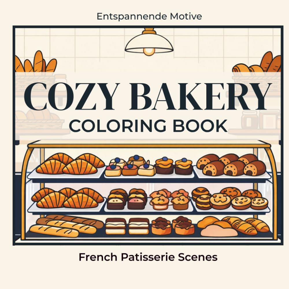 Gemütliche Bäckerei Malbuch: Süße Backwaren & Café Szenen • 24 köstliche Designs zum Ausmalen: Einseitig bedruckt • Perfekt für Foodies • Hygge Ästhetik Ausmalbuch