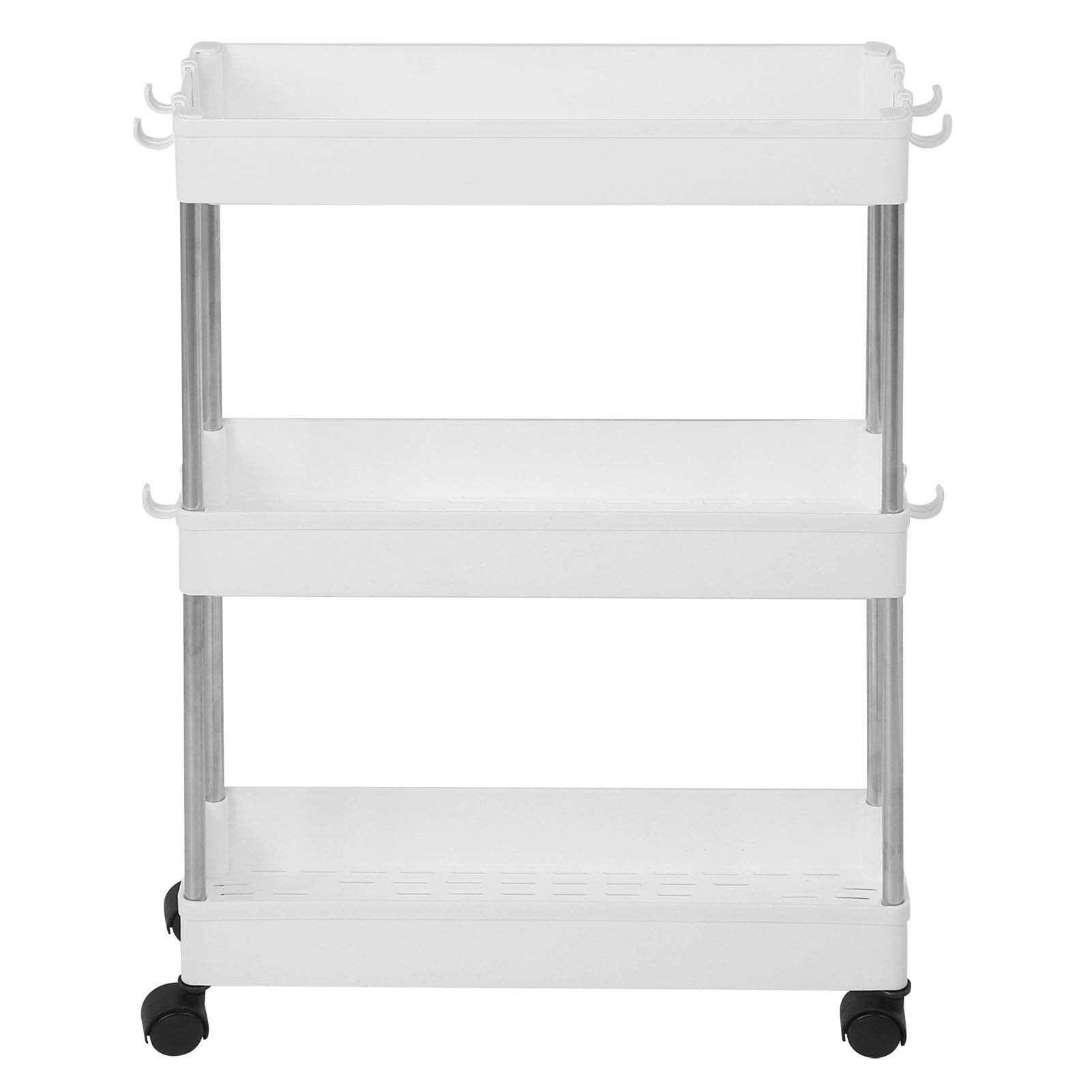 Chariot de Rangement Multicouche Fin, Chariot Roulant, Chariot de Service, étagère Mobile, Organisateur pour Cuisine, Salle de Bain, buanderie, Plastique Durable, Acier INOX (Etagère en Acier
