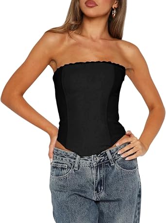 UAURORAO Women Mesh Renaissance Corset Top Strapless Back Zip Up Boned Bustier Tops Y2k Going Out Tube Bandeau Tops