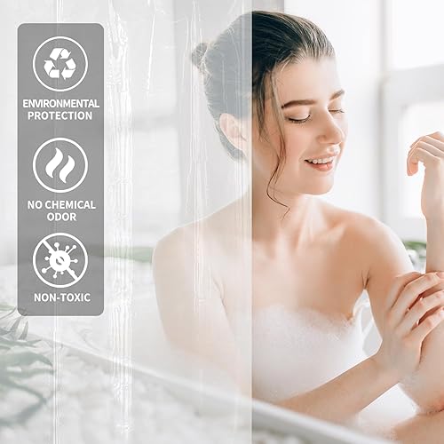 Miniatura 3 de Cortina de ducha de baño, cortina de ducha de plástico de 72 x 70 pulgadas, respetuosa con el medio ambiente con imanes y 12 ojales para ducha de