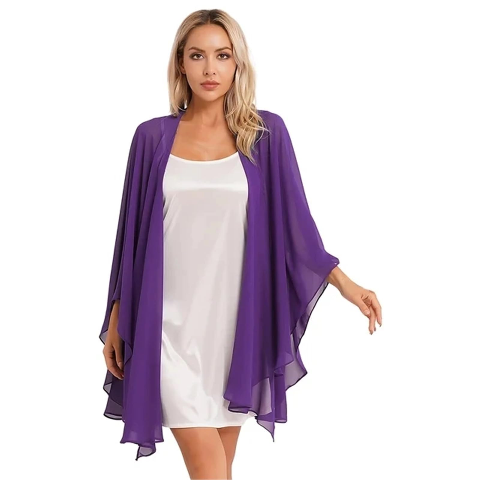 HEUchuan Wedding Dress Shawl Chiffon Women Lightweight Capes Wedding Bridal Wraps(PURPLE)