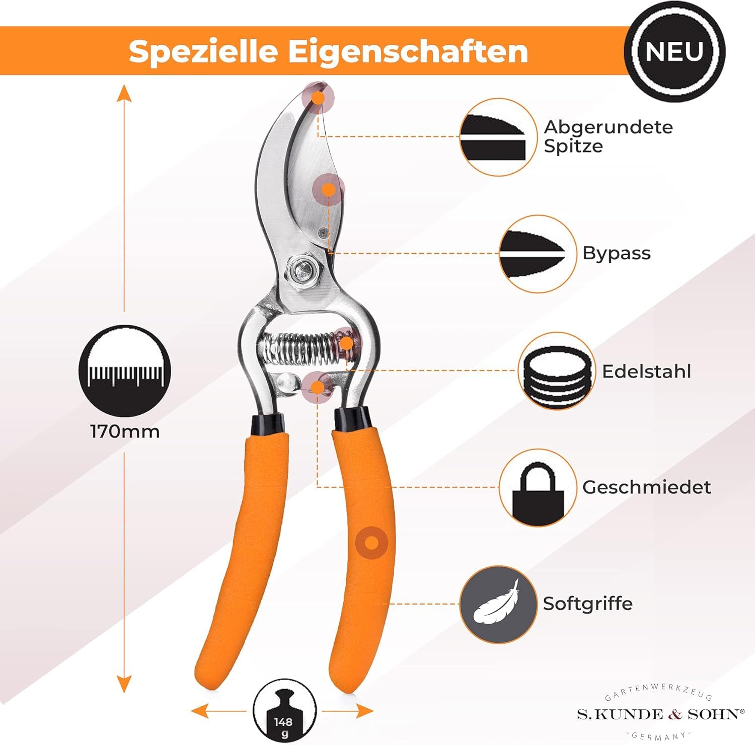 SKS – die leichteste geschmiedete Gartenschere 2ER-Set 2X SKS6 – ergonomisches Design – Bypass – Rosen-Rebschere – ∅20mm – kompl. beschichtet, rostfrei
