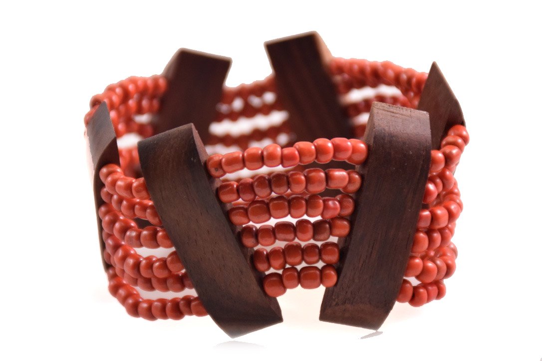 Beaded Stretch Bracelet Fashion Wood and Beads Elastic Strands Handmade in Bali