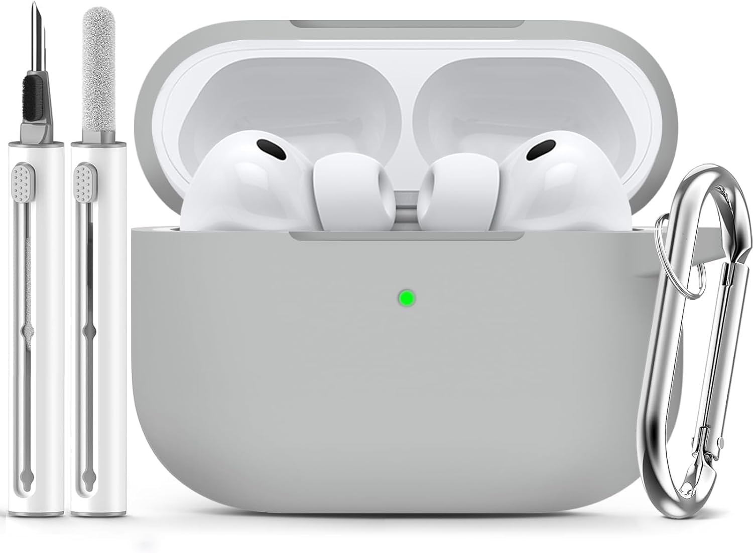 Meyaar for AirPods Pro 3 Case 2025 with Cleaner Kit,Soft Silicone Protective Cases for Apple AirPods Pro 3rd Generation Case for Women Men,AirPod Pro 3 Cases Cover Accessories with Keychain(LightGrey)