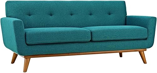 Miniatura 5 de Modway Engage - Sillón de una pieza tapizado con tela y sofá de dos piezas de estilo de mediados de siglo, Tela, Verde azulado