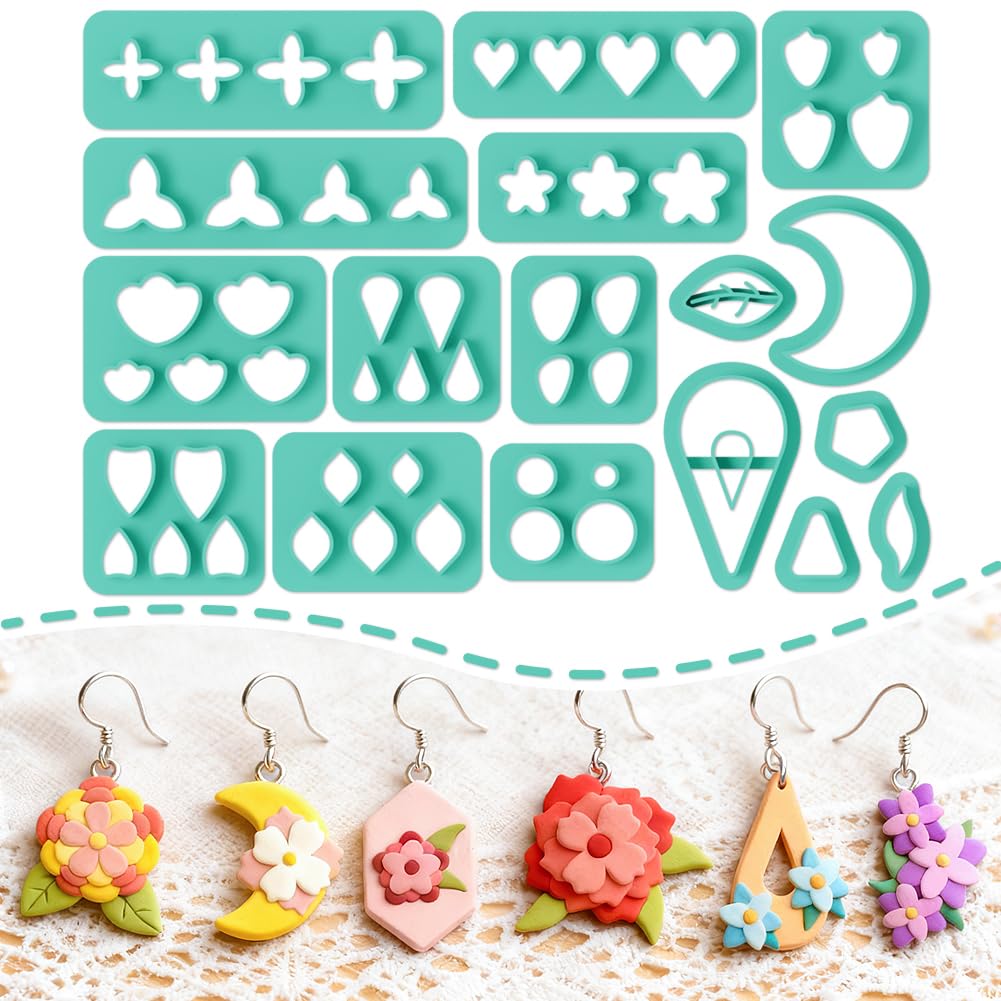 ORIGACH 17 Pcs Flower Petal Polymer Clay Cutters
