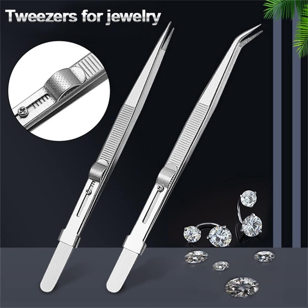 Stainless Steel Tweezers Adjustable Slide Lock Antistatic Jewelry Making Tool Repair Tools