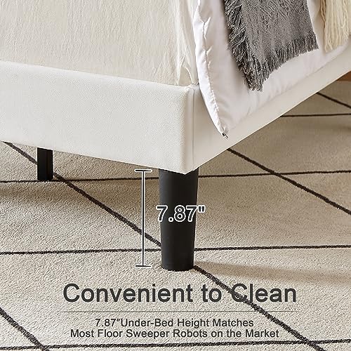 Image of VECELO Twin Size Bed Frame with Upholstered Headboard, Velvet Platform Bedframe Mattress Foundation, Strong Wood Slat Support, No Box Spring Needed,White