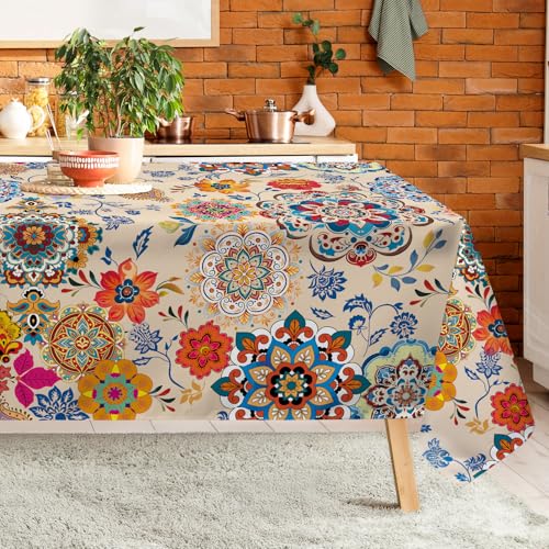 Arquiel Style Bohème Nappe Rectangulaire 152×213 cm, Nappe de Table Lavable Imperméable, Vintage Fleurs Linge de Table Décoration pour Cuisine Jardin Fête