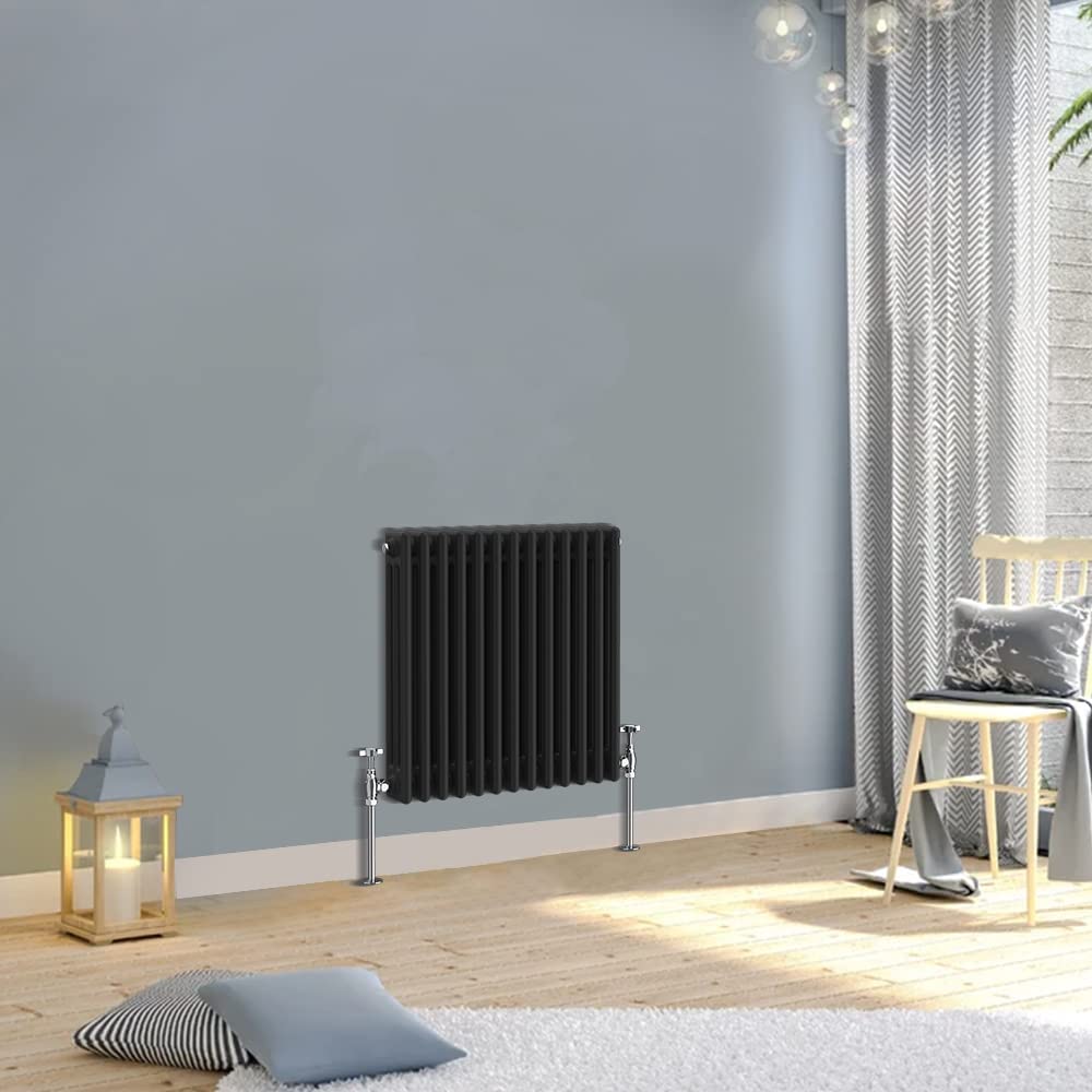 Warmehaus Black 600X607mm Horizontal Traditional Triple Column Cast Iron Style Radiator Central Heating