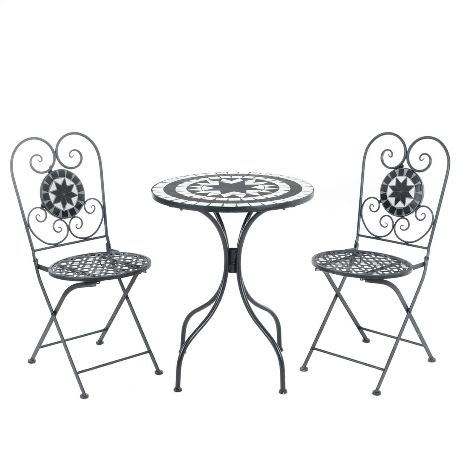Buy Bistro Set Mosaic Tile Round Table 2 Chairs Metal Garden Furniture