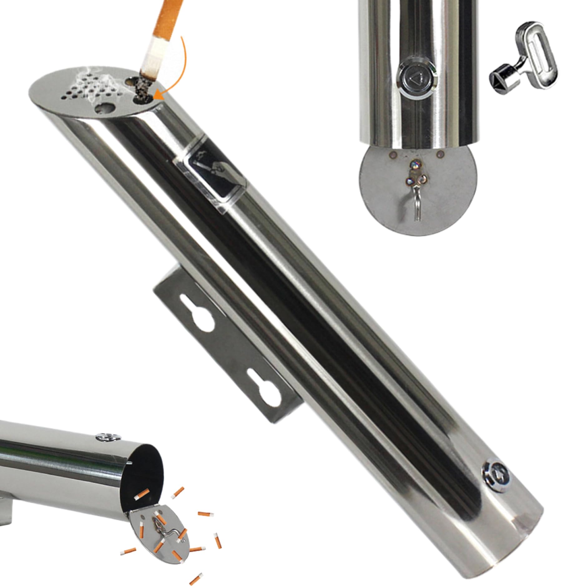 Cenicero de pared de acero inoxidable, cenicero impermeable para exteriores para vestíbulo de hotel KTV/2, 4x11, 8 pulgadas
