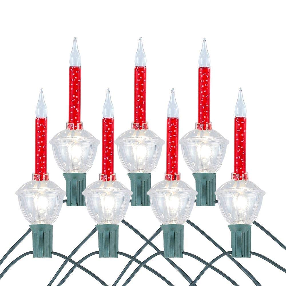 Novità Lights - Set di 7 luci tradizionali a forma di bolla di Natale, colore: rosso con glitter argento, 7 piedi