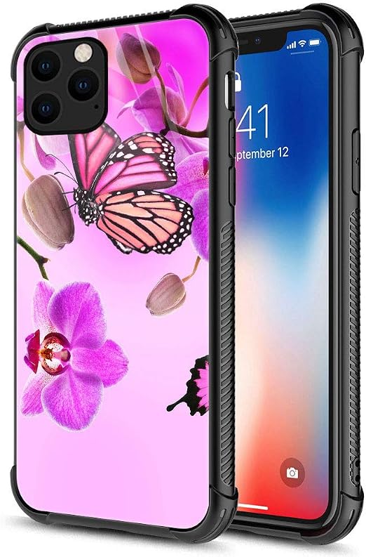 Amazon Com Iphone 11 Case Butterfly Purple Flower Iphone 11 Cases Tempered Glass Back Soft Silicone Tpu Shock Protective Case For Apple Iphone 11