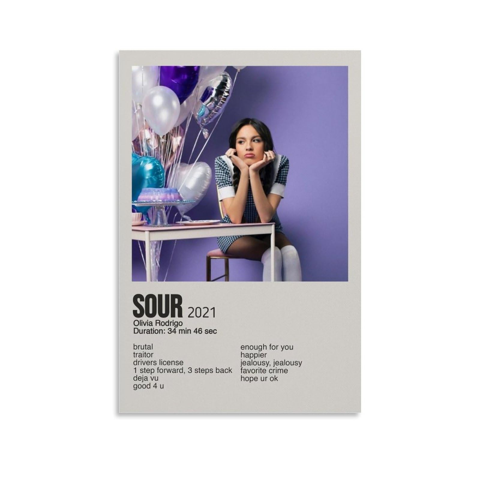 Maynuo Olivia Poster Rodrigo Singer 90s Music Sour Album Cover Canvas Art Painting Decor Wall Posters Bedroom Gym Decorative Gift 12x18inch(30x45cm)