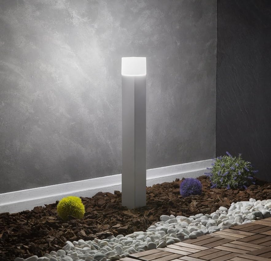 Dopa Dopastore Lampione Palo da Terra Attacco E27 Design Cilindro Quadrato Portalampada Moderno Alluminio Altezza 74CM da Esterno (Bianco)