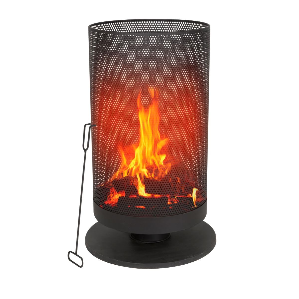 BBQ Collection Feuertonne mit Funkenschutz - Feuerkorb 44,5 x 72,5 cm - Terassenofen mit Schürhaken - Feuerstelle Outdoor für Garten und Terrasse - Terrassenfeuer - Karbonstahl